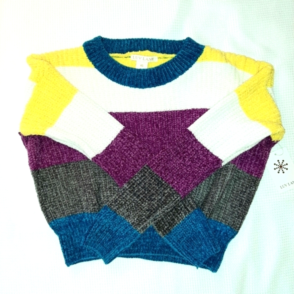 Luv Lane Striped Chenille Crop Sweater NWT